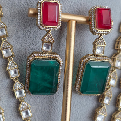 Elyzae Green, Pink & Red Stone Triple Layer Mala Set