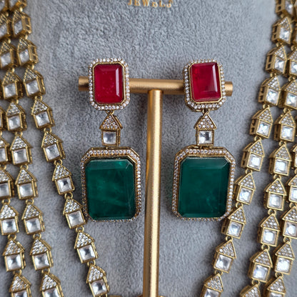 Elyzae Green, Pink & Red Stone Triple Layer Mala Set