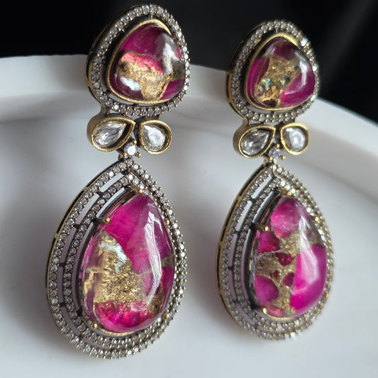 Elyzae Hot Pink Marble Statement Earrings image 2