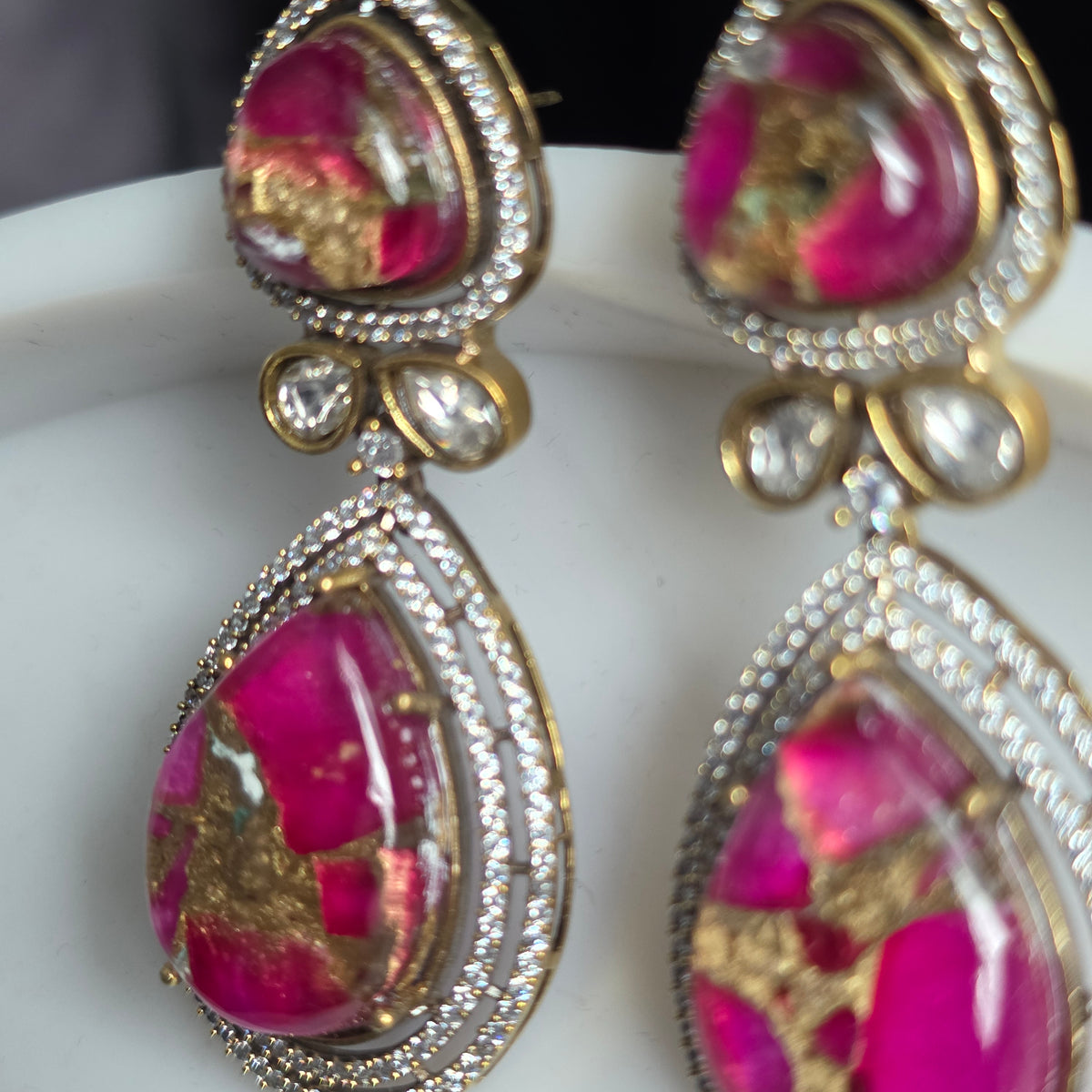 Elyzae Hot Pink Marble Statement Earrings