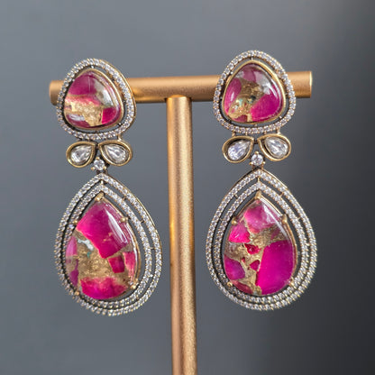 Elyzae Hot Pink Marble Statement Earrings