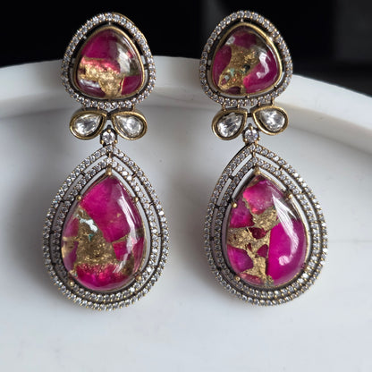 Elyzae Hot Pink Marble Statement Earrings