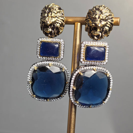 Elyzae Lion Navy Blue Stone Statement Earrings image 3