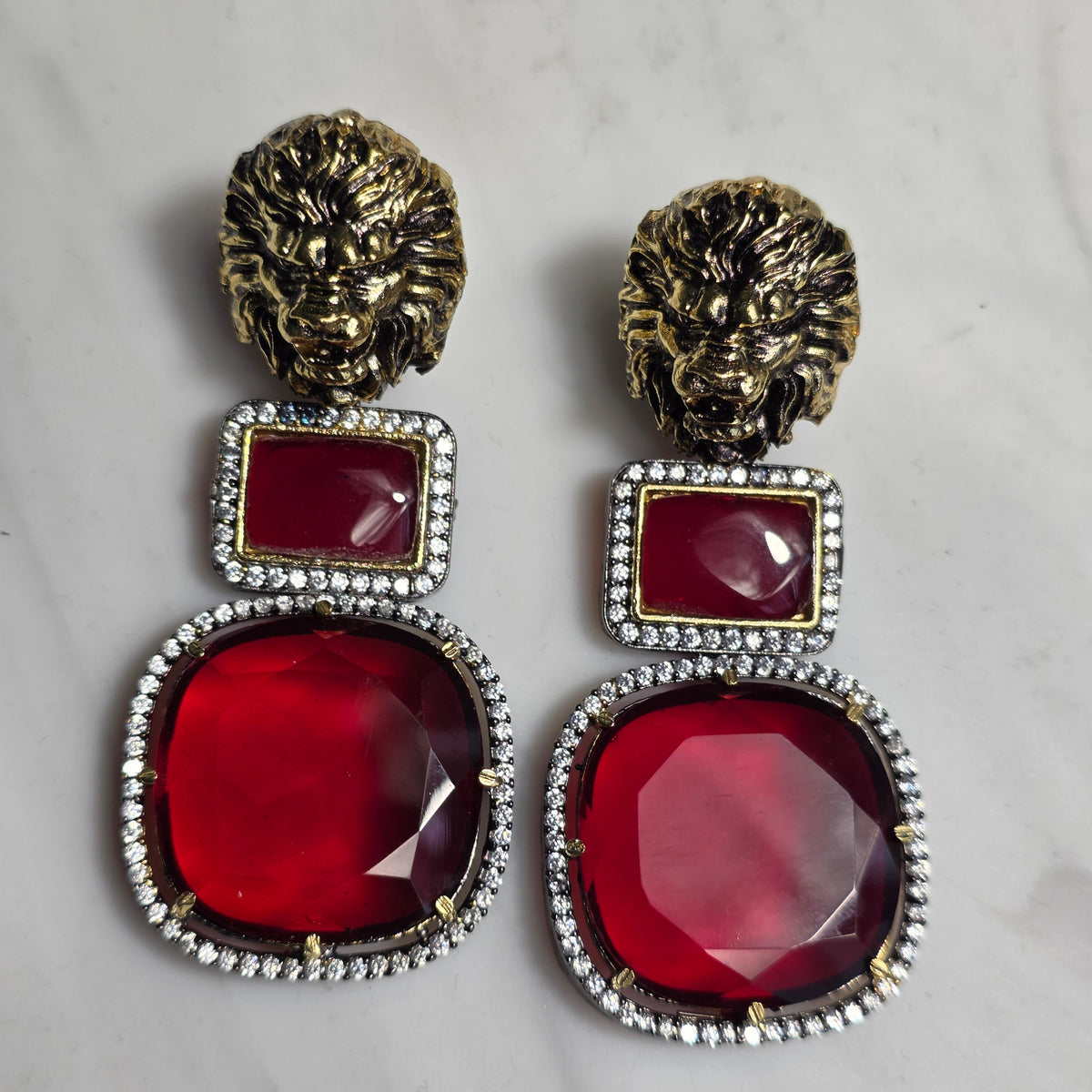 Elyzae Lion Ruby Stone Earrings