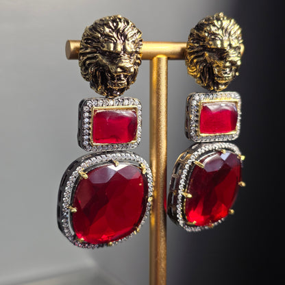 Elyzae Lion Ruby Stone Earrings