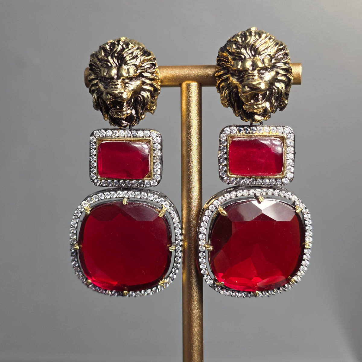 Elyzae Lion Ruby Stone Earrings