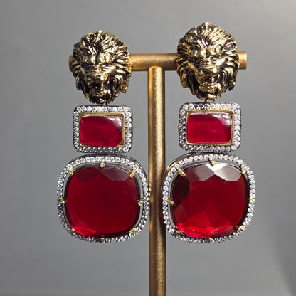 Elyzae Lion Ruby Stone Earrings