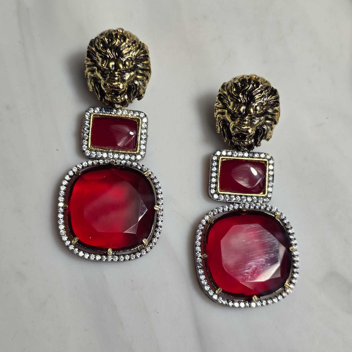 Elyzae Lion Ruby Stone Earrings