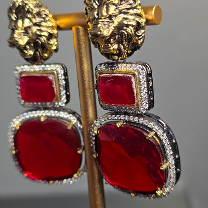 Elyzae Lion Ruby Stone Earrings