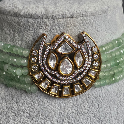Elyzae Mint Green Motif Choker Set