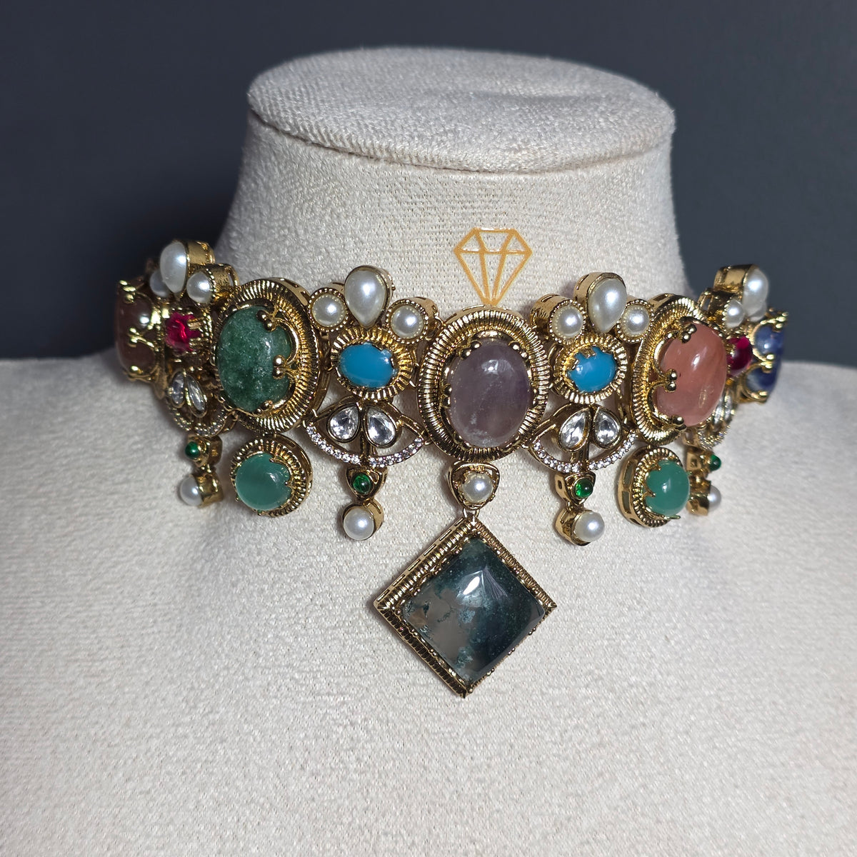 Elyzae Multi Diamond Stone Choker Set
