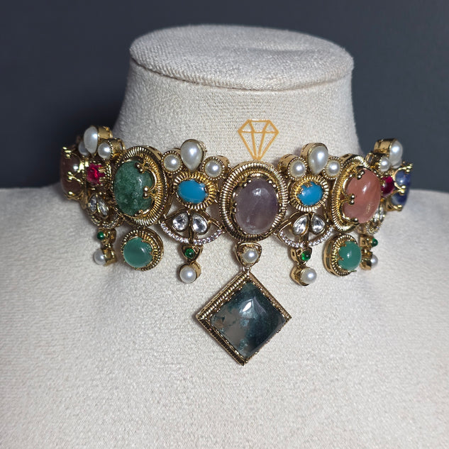 Elyzae Multi Diamond Stone Choker Set