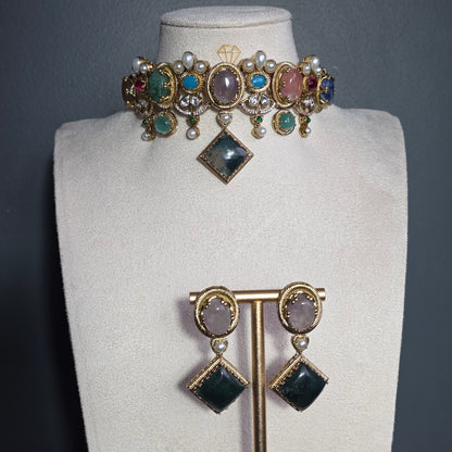 Elyzae Multi Diamond Stone Choker Set
