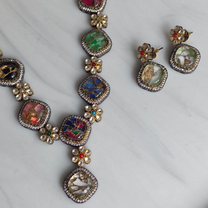 Elyzae Multi Marble Motif Necklace Set