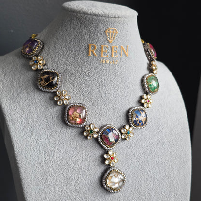 Elyzae Multi Marble Motif Necklace Set