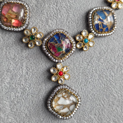 Elyzae Multi Marble Motif Necklace Set