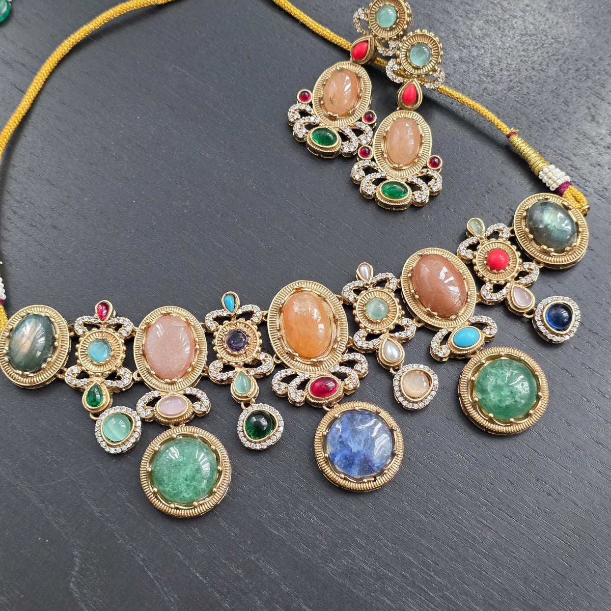 Elyzae Multi Round Stone Choker Set