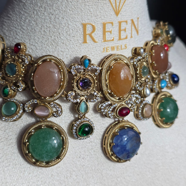 Elyzae Multi Round Stone Choker Set