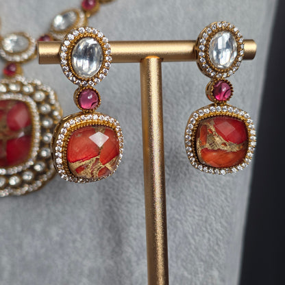 Elyzae Red and Pink Marble Mala set