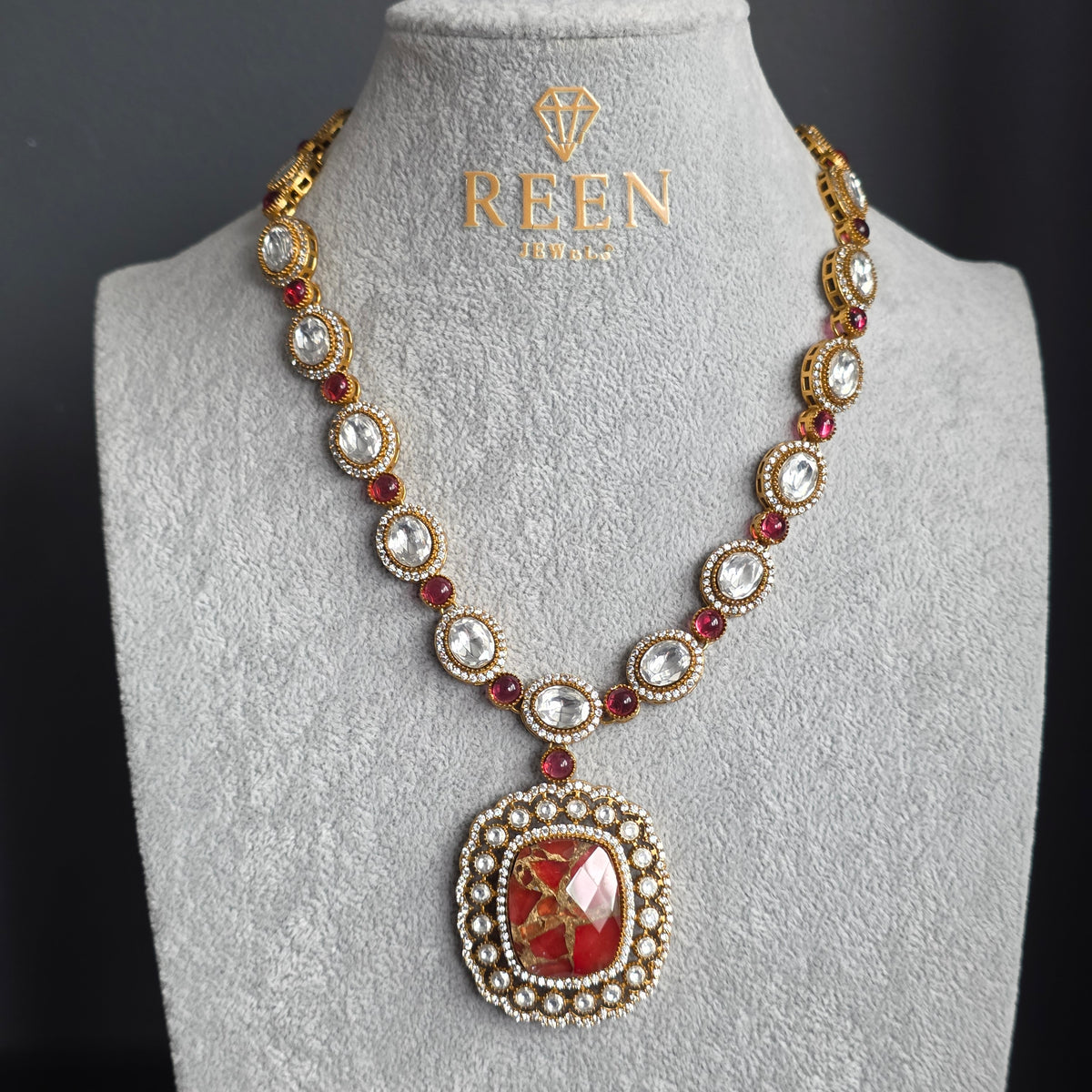 Elyzae Red and Pink Marble Mala set