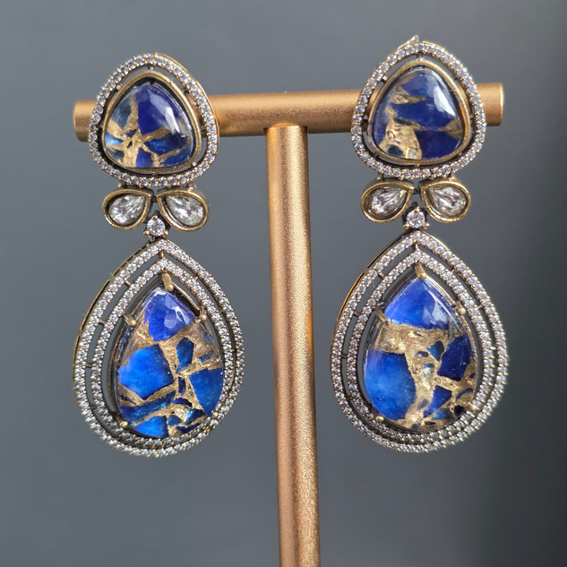Elyzae Royal Blue Marble Statement Earrings