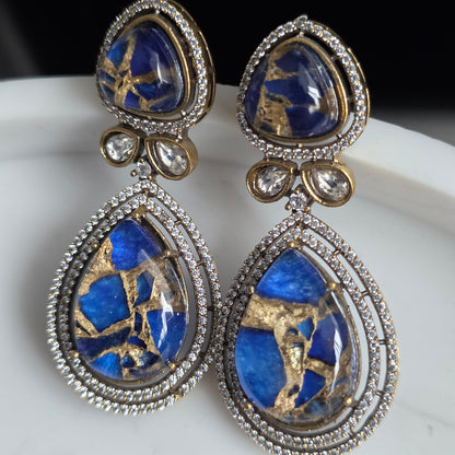 Elyzae Royal Blue Marble Statement Earrings