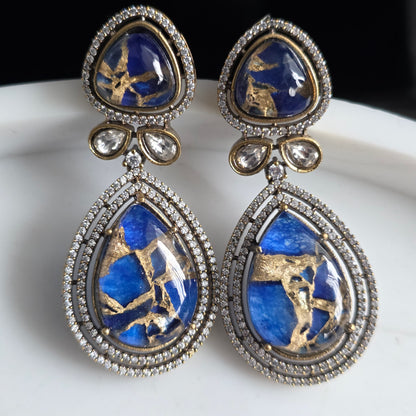 Elyzae Royal Blue Marble Statement Earrings