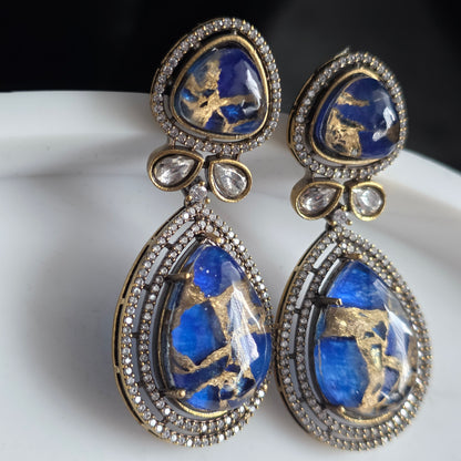 Elyzae Royal Blue Marble Statement Earrings