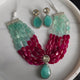 Elyzae Ruby and Aqua Layered Beaded Necklace Set