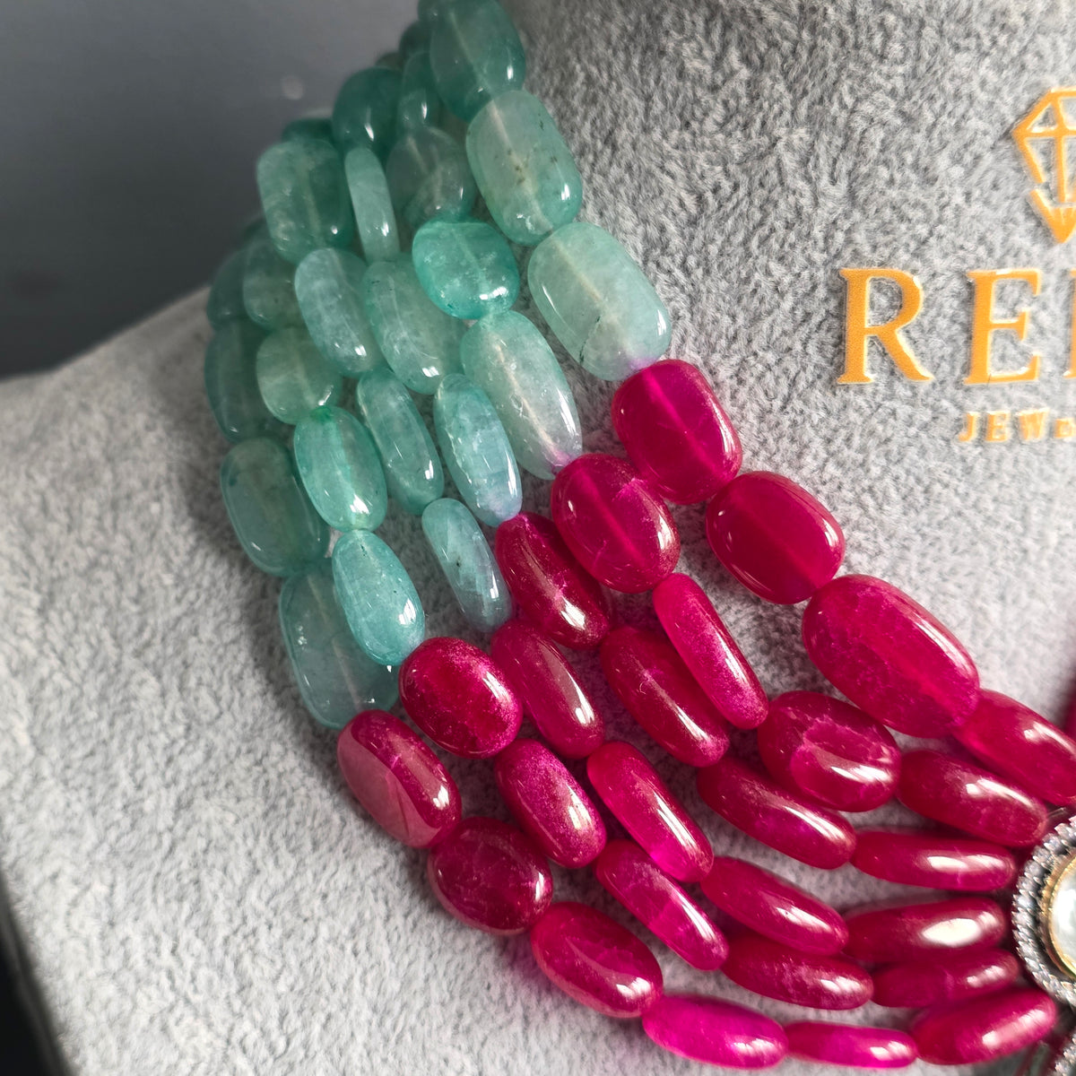 Elyzae Ruby and Aqua Layered Beaded Necklace Set
