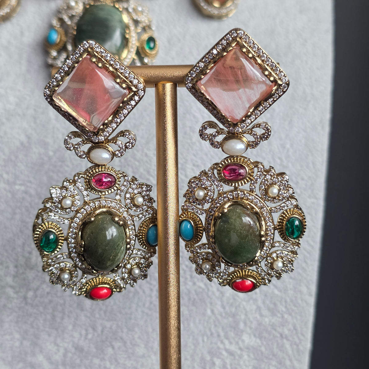 Elyzae Sabyasachi Forest Green Stone Multi Necklace Set