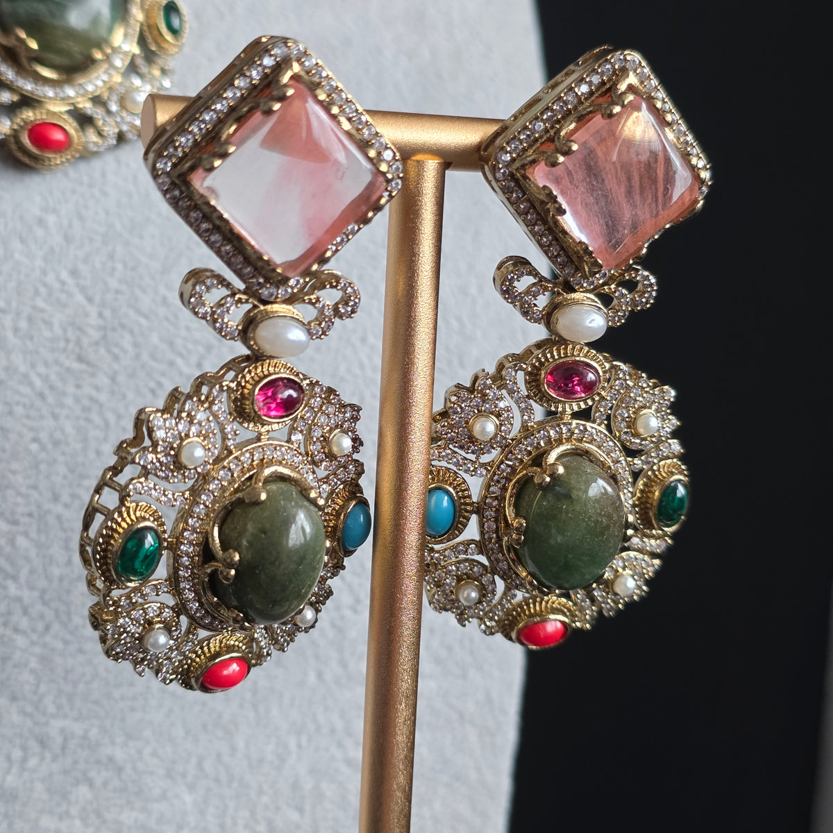 Elyzae Sabyasachi Forest Green Stone Multi Necklace Set