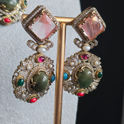 Elyzae Sabyasachi Forest Green Stone Multi Necklace Set