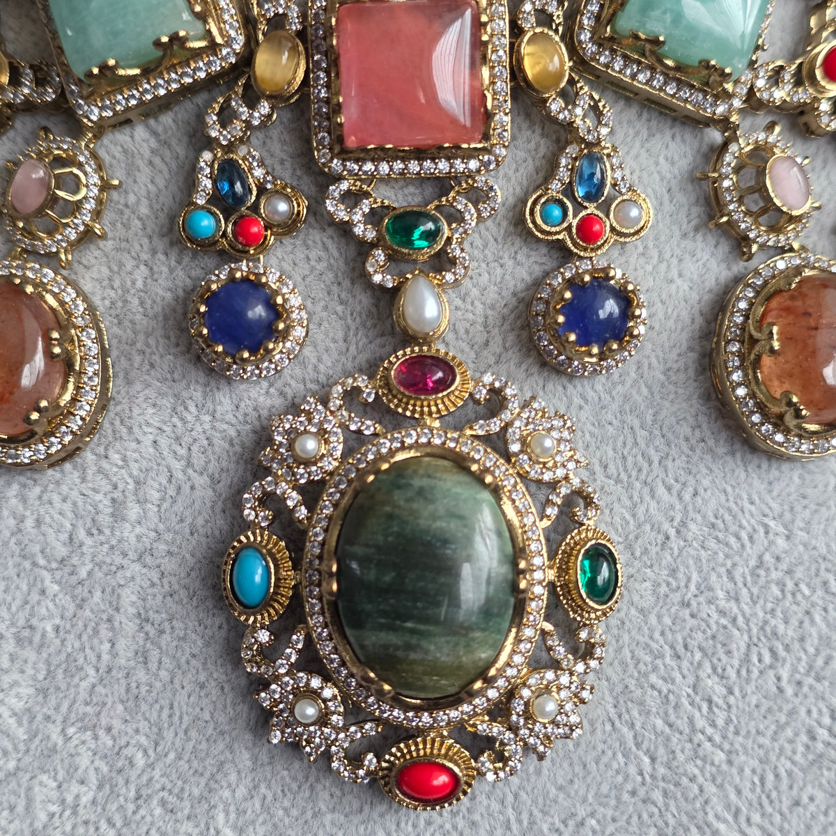 Elyzae Sabyasachi Forest Green Stone Multi Necklace Set