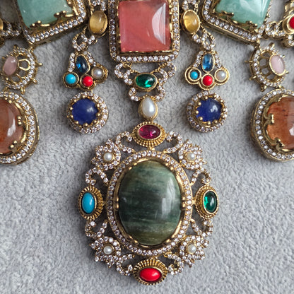 Elyzae Sabyasachi Forest Green Stone Multi Necklace Set