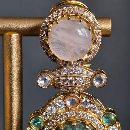 Elyzae Sabyasachi Mint & Opal Pink Stone Necklace Set