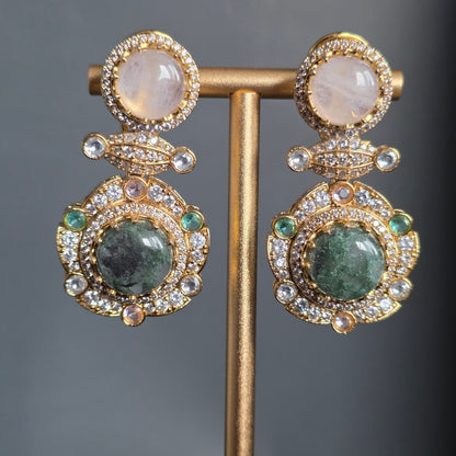Elyzae Sabyasachi Mint & Opal Pink Stone Necklace Set