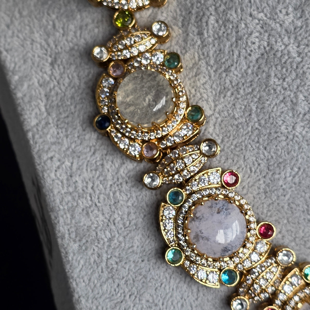 Elyzae Sabyasachi Mint & Opal Pink Stone Necklace Set