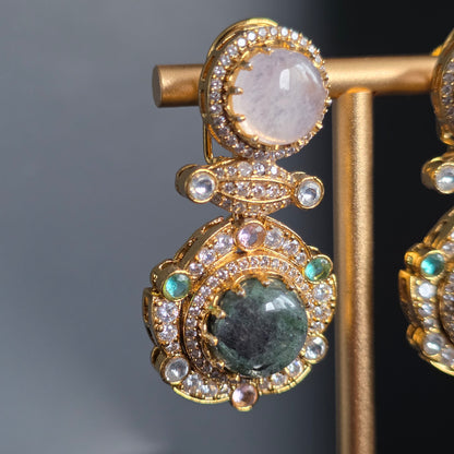 Elyzae Sabyasachi Mint & Opal Pink Stone Necklace Set