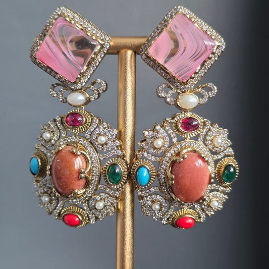 Elyzae Sabyasachi Peach Stone Multi Necklace Set image 3