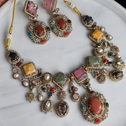 Elyzae Sabyasachi Peach Stone Multi Necklace Set