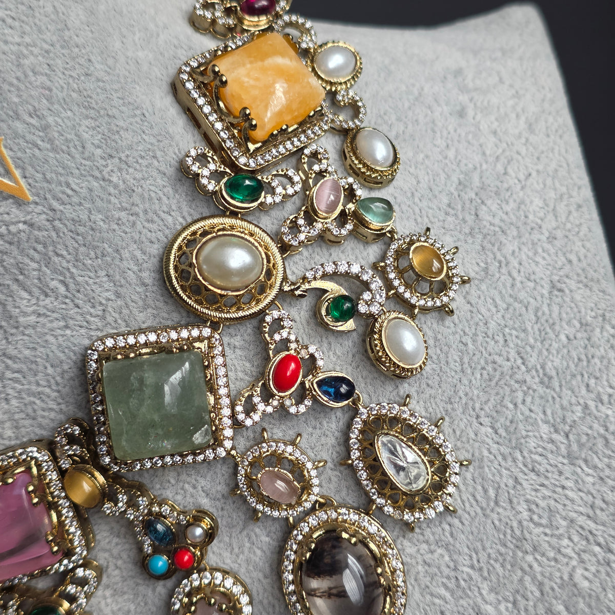 Elyzae Sabyasachi Peach Stone Multi Necklace Set