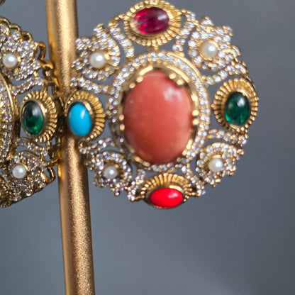 Elyzae Sabyasachi Peach Stone Multi Necklace Set