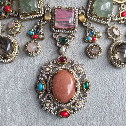 Elyzae Sabyasachi Peach Stone Multi Necklace Set