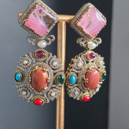 Elyzae Sabyasachi Peach Stone Multi Necklace Set