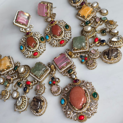 Elyzae Sabyasachi Peach Stone Multi Necklace Set
