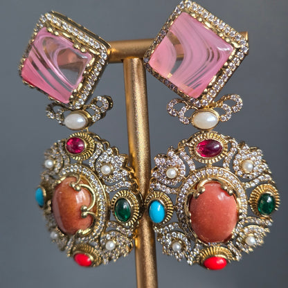 Elyzae Sabyasachi Peach Stone Multi Necklace Set