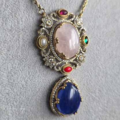 Elyzae Sabyasachi Pink & Blue Stone Chain Mala set