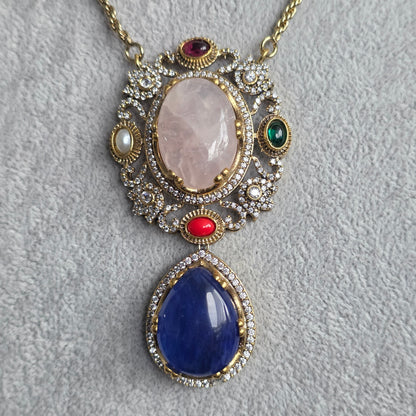 Elyzae Sabyasachi Pink & Blue Stone Chain Mala set