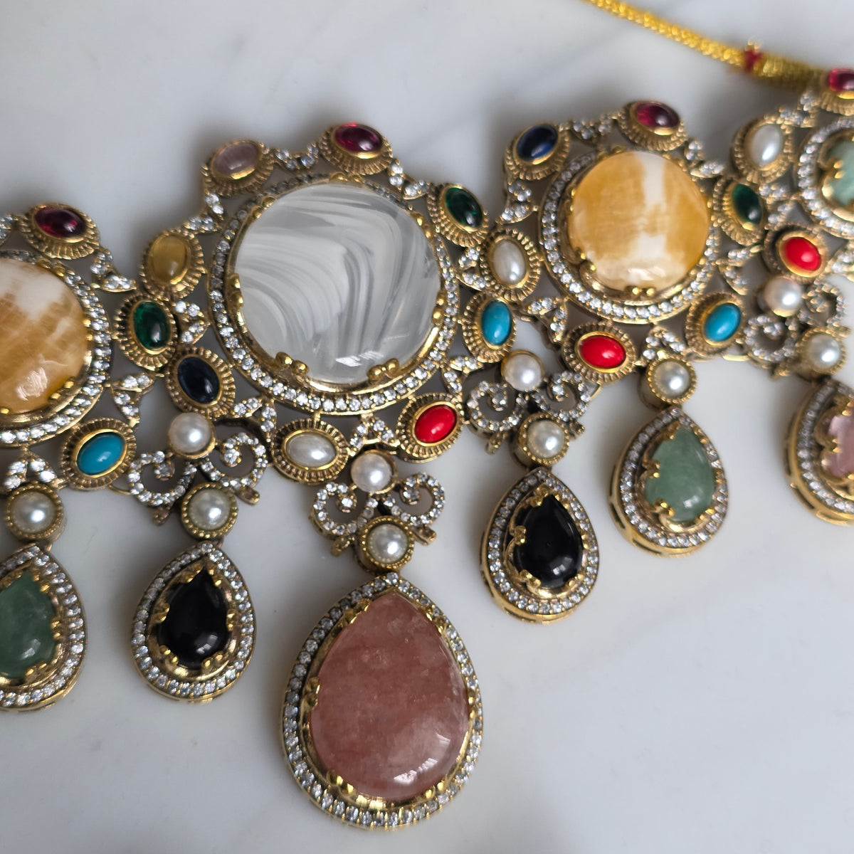 Elyzae White Marble Stone Multi Heavy Choker Set
